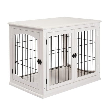 Dog Crate Furniture 32" Small Dog Cage End Table with 2 Doors White, view 2