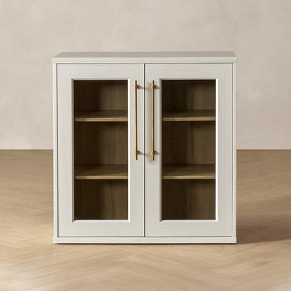 Blake Storage Cabinet, Small Modular Accent Display Sideboard Buffet Cabinet with Storage, Media Console Credenza, for Kitchen, Coffee Bar, Pantry, Living Room (White Oak Acrylic, Single)