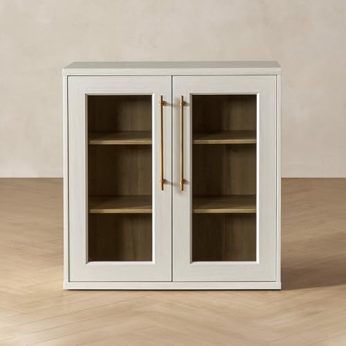 Blake Storage Cabinet, Small Modular Accent Display Sideboard Buffet Cabinet with Storage, Media Console Credenza, for Kitchen, Coffee Bar, Pantry, Living Room (White Oak Acrylic, Single)
