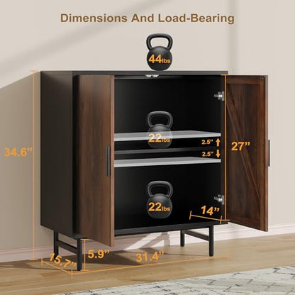 Sideboard Buffet Cabinet with Storage, Kitchen Storage Cabinet with Adjustable Shelf, 2-Door Console Table Accent Cabinet for Living Dining Room, Entryway, Hallway, Credenza, Coffee Liquor Bar, Rustic