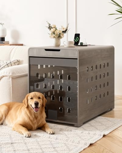 Modern Dog Crate Furniture with Charging Station Large Kennel Indoor, view 2