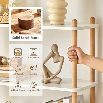 IOTXY 5-Tier Wooden Shelf Bookcase, Freestanding Open Bookshelf, Oak | Beech Wood Frame, 0.63" Shelves, Books, Plants, Decor, Living Room, Bedroom, Home Office