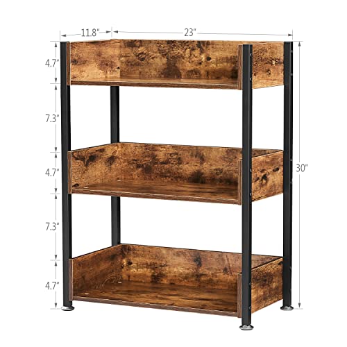 Bookshelf,Small Bookcase,3-Tier Storage Organizer,Industrial Shelving Unit for Home Office,Living Room,Dormitory,30" H,Retro Brown