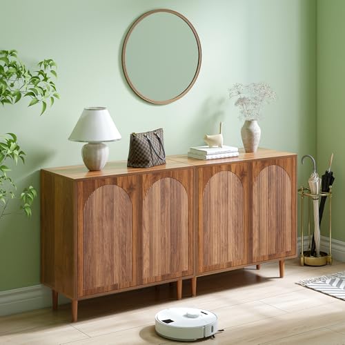 31.5” Walnut Sideboard Buffet Cabinet with Storage Set of 3, view 6