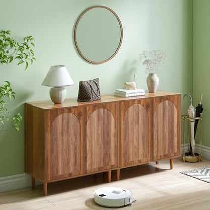 31.5” Walnut Sideboard Buffet Cabinet with Storage Set of 3, view 6