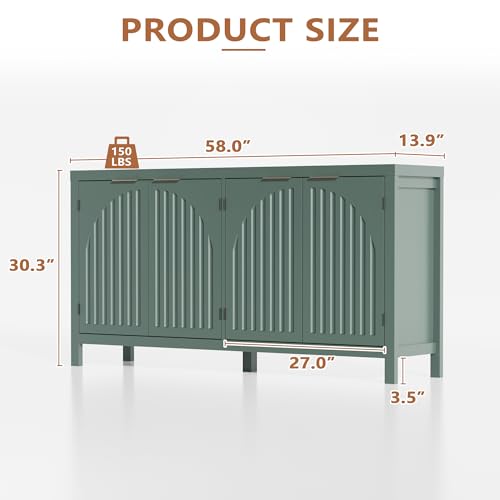 Fluted Sideboard Buffet Cabinet with Storage, view 3