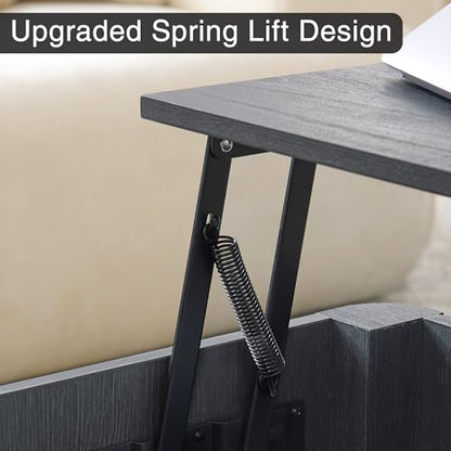 Large Lift Top Coffee Table with Hidden Compartment, 35.4" Wide Oversized Square Coffee Table with Storage, Mid Century Modern Fluted Center Table for Home Living Room, Black Grey