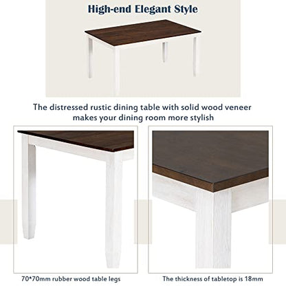 Modern 6 Piece Dining Table Set for 6, Farmhouse Wooden Rectangular Kitchen Table Set with 4 Chairs & a Bench, Kitchen Room Furniture Set (Walnut + Cottage White)
