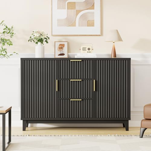 47.2" W Storage Cabinet with 3 Drawers, Fluted Buffet Cabinet with Storage, view 2