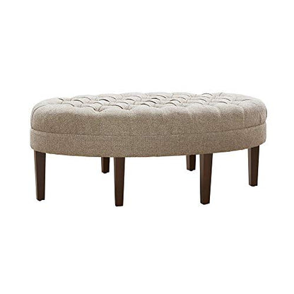 Martin Oval Surfboard Tufted Cocktail Ottoman Soft Fabric, All Foam, Wood Frame Modern Coffee Table Living Room Lounge Furniture, Linen, 48"W x 27.5"D x 18"H
