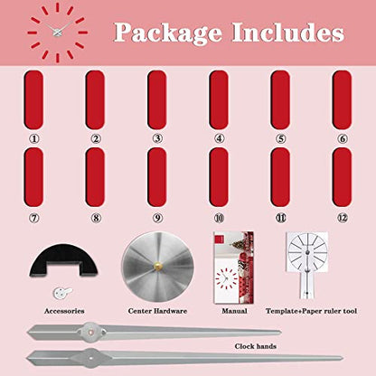 Frameless Wall Clock, 3D Modern Trend Wall Clocks for Living Room Decor, DIY Large Wall Clock Easy to Install Silent and Size Adjustable, Suitable for Kitchen, Farmhouse, Bedroom (Red)