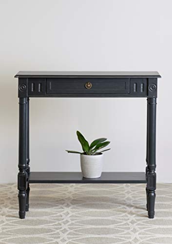 Marisol Black Narrow Console Table for Entryway with Drawer | 31.5-inch slim sofa table with lower shelf, solid wood frame, distressed finish, hallway storage for small spaces