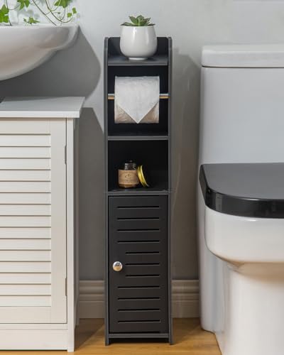 Toilet Paper Holder Stand: Freestanding No Drill PVC Bathroom Storage for Apartment Renters -Protect Rental Deposit- Small Space Storage Solution
