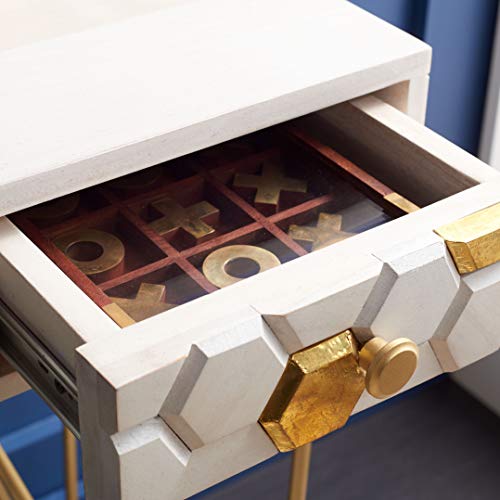 SAFAVIEH Home Office Collection Raveena White Wash and Brass 1-Drawer Hairpin Leg Desk