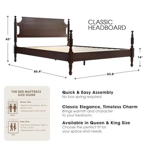 Solid Wood Queen Size Platform Bed Frame with Headboard & Footboard, view 3