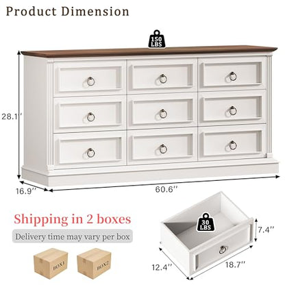 Farmhouse 9 Drawer Dresser for Bedroom, view 3