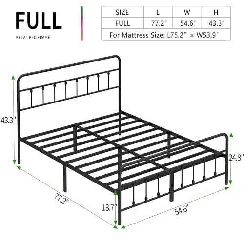 Full Size Metal Bed Frame with Headboard and Footboard,Black, view 3