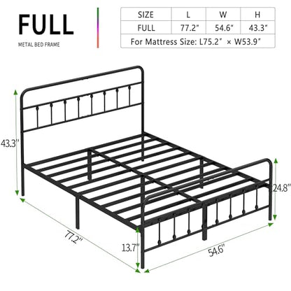 Full Size Metal Bed Frame with Headboard and Footboard,Black, view 3