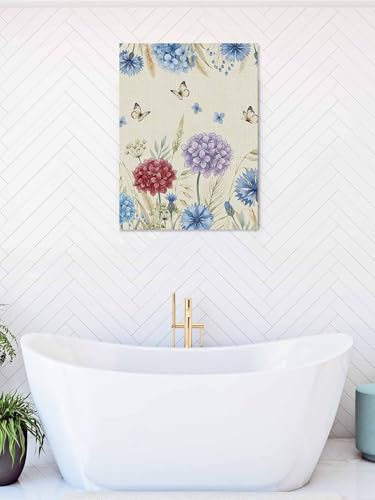 NuYeBiofx Spring Watercolor Garden Flower Canvas Wall Art Prints,40"x28" Framed Picture Artwork Hydrangea Floral on Burlap Printed Canvas Oil Painting for Living Room Bedroom Office,Ready to Hang
