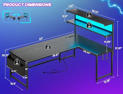 53" L Shaped Gaming Desk with No Side Bar Shelf for Small Space, view 4