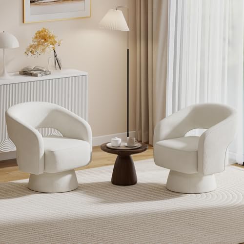 Swivel Barrel Chair, Set of 2 Velvet Accent Armchair 360 Degree Swivel Club Chair for Living Room Bedroom Reception Room, Beige