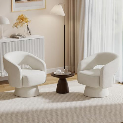 Swivel Barrel Chair, Set of 2 Velvet Accent Armchair 360 Degree Swivel Club Chair for Living Room Bedroom Reception Room, Beige