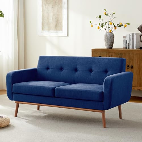 Sofa Couch, Mid Century Modern Sofa with Solid Wood Frame, Button Tufted Couch for Bedroom, Living Room, Office, Apartment (Dark Blue, 60 inch)