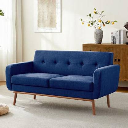 Sofa Couch, Mid Century Modern Sofa with Solid Wood Frame, Button Tufted Couch for Bedroom, Living Room, Office, Apartment (Dark Blue, 60 inch)