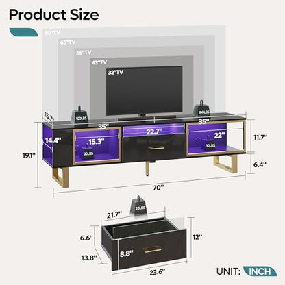 70 inch TV Stand with LED Lights for 75 inch TV, view 3