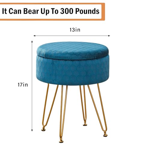 Velvet Storage Ottoman Round Footrest Stool Multifunctional Upholstered Ottoman Modern Accent Vanity Stools Tray Top Coffee Table Suitable for Living Room Bedroom