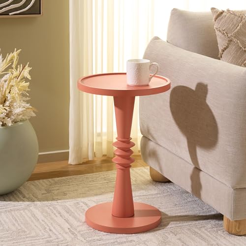 SAFAVIEH Furniture - Omid Accent Table - Pink - Solid Wood Pedestal Side Table - Round Tray Top Modern Design - Fully Assembled - Ideal for Living Room, Bedroom, 14" W x 14" D x 22" H (ACC3268A)