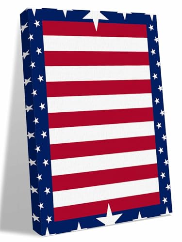 Star Red Stripe Independence Day Canvas Wall Art Prints,48"x32" Framed Picture Artwork Blue Border Patriotic 4th of July Printed Canvas Oil Painting for Living Room Bedroom Office,Ready to Hang