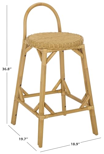 SAFAVIEH Furniture - Yulia 28-Inch Bar Stool - Natural Rattan - Woven Seat with Solid Frame - Ideal for Kitchen, Dining Room, Bar Seating (BST9908A)