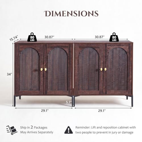 61.75" W Mid Century Modern TV Stands for Living Room, Brown, view 3