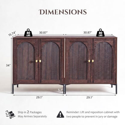 61.75" W Mid Century Modern TV Stands for Living Room, Brown, view 3
