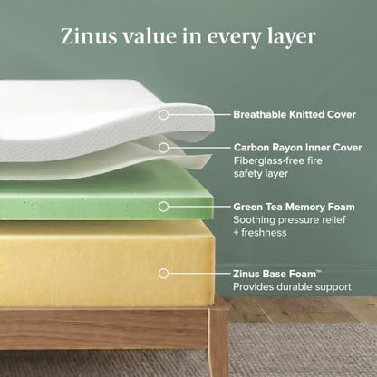 Zinus 10 Inch Queen Green Tea Essential Memory Foam Mattress, Medium Feel, view 4