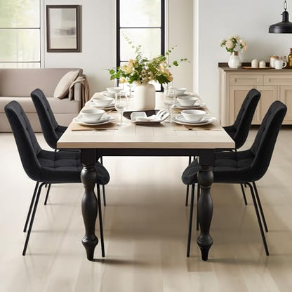 Velvet Dining Chairs, Upholstered Reception Chairs, Tufted Accent Chair with Metal Legs for Home Kitchen, Living Room, Set of 2, Black