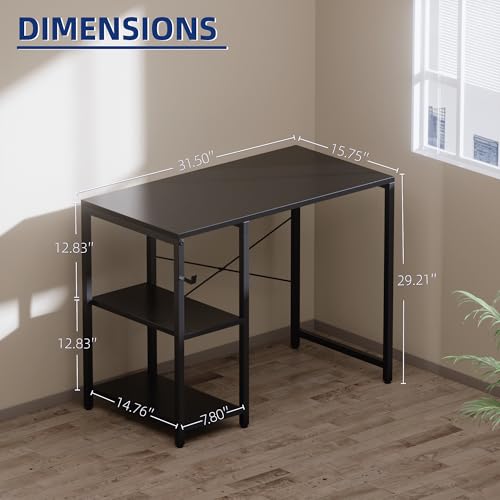 32 Inch Small Computer Desk with Shelves, Home Office Desk with Headphone Hook for Bedroom, Study Writing PC Table for Small Spaces, Pink