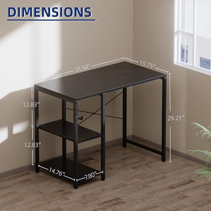 32 Inch Small Computer Desk with Shelves, Home Office Desk with Headphone Hook for Bedroom, Study Writing PC Table for Small Spaces, Pink