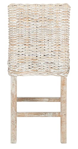 Furniture - Tobie Rattan Counter Stool - 23.62" Seat Height - Grey White-Wash - Wood - Coastal Rattan-Seat Design - Ideal for Kitchen, Bar Area, Dining Room - Fully Assembled (BST6501B)