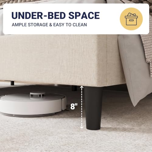 Queen Size Bed Frame, Chenille Wingback, Modern Style, Beige, view 8