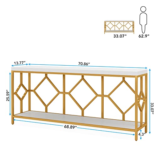 Tribesigns 71 Inch Extra Long Sofa Table, Narrow Long Sofa Console Tables Behind Couch Table with Open Storage Shelf