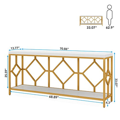 Tribesigns 71 Inch Extra Long Sofa Table, Narrow Long Sofa Console Tables Behind Couch Table with Open Storage Shelf