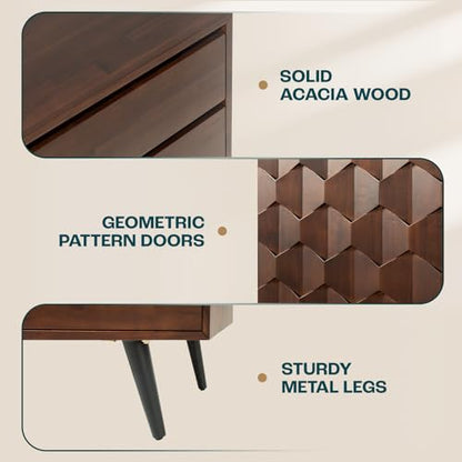 Sideboard Georgina Solid Wood 2 Doors & 3 Drawers, 61'' Mid Century Modern Cabinet with Geometric Pattern for Kitchen, Dining, Living Room