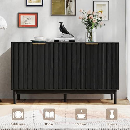 55" Fluted Buffet Cabinet with Storage, Accent Cabinets, Black, view 4