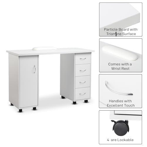 Home Office Computer Desk,Rolling Wooden Executive Desk,White, view 5