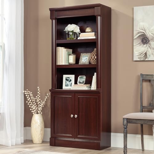 Palladia Book Shelf, Bookshelf with Storage, Library Bookcase with Doors and Adjustable Shelves, in Select Cherry finish