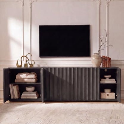 93.92” TV Stand, Modular Fluted Mid Century Modern, Charcoal Oak, view 3
