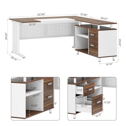 63 Inch Executive Desk with File Cabinet, view 3