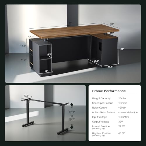 71" L Shaped Executive Standing Desk with 4 Drawers, view 5